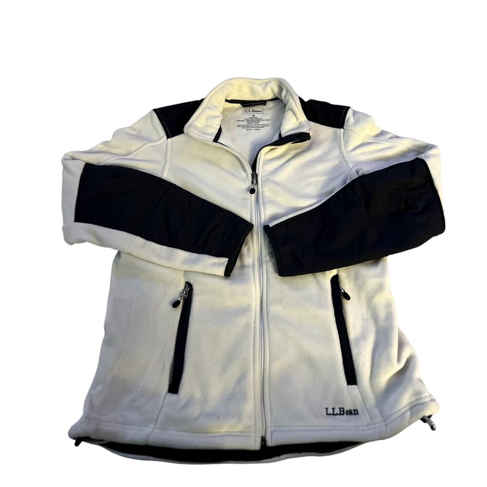 L.L.Bean Polartec Fleece Jacket - Medium - White/Black - Zip Pockets
